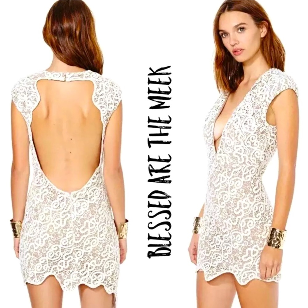 BLESSED ARE THE MEEK Ivory Plunging V Dress 2/S